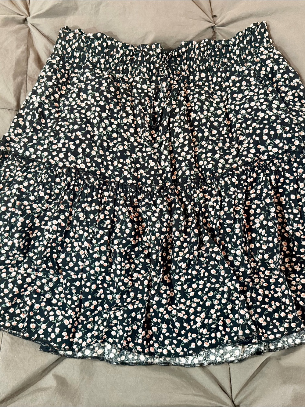 Ditsy Floral Tiered Mini Skirt in Black and Pink